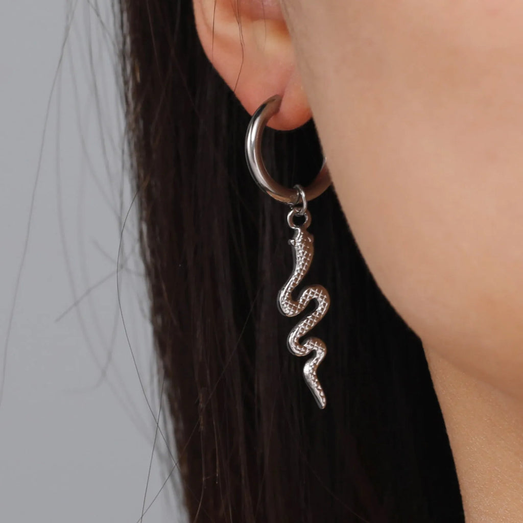 Gold plated stainless steel snake-shaped vintage earrings with clip fastenings