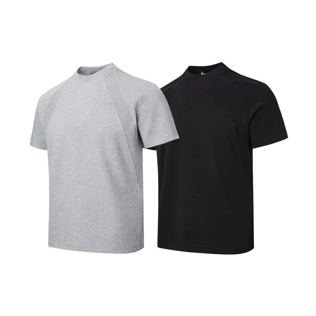 Loose fit short sleeve top with air layer stitching in black, white, or grey.