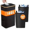 Black bamboo storage basket with removable lid and double inner pockets for home organisation