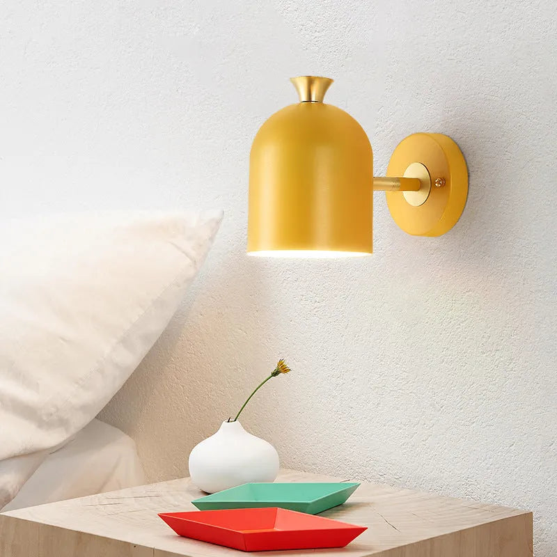 Single head aluminium bedside wall lamp with mirror front in blue, green, pink, or yellow colour