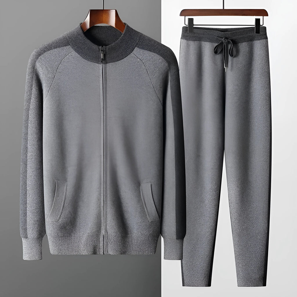 Men's cashmere wool blend casual sports suit with half turtleneck cardigan and trousers