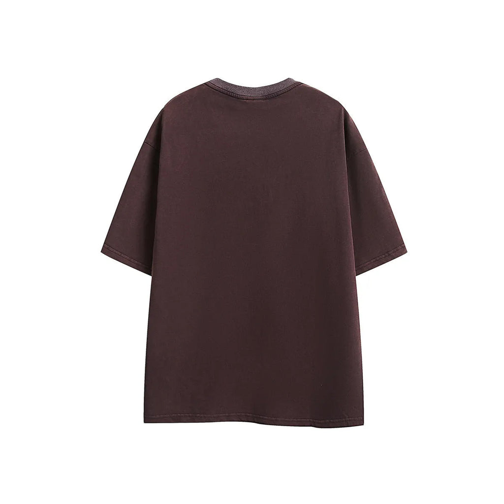 Retro style short-sleeved cotton T-shirt with embroidered details in loose fit