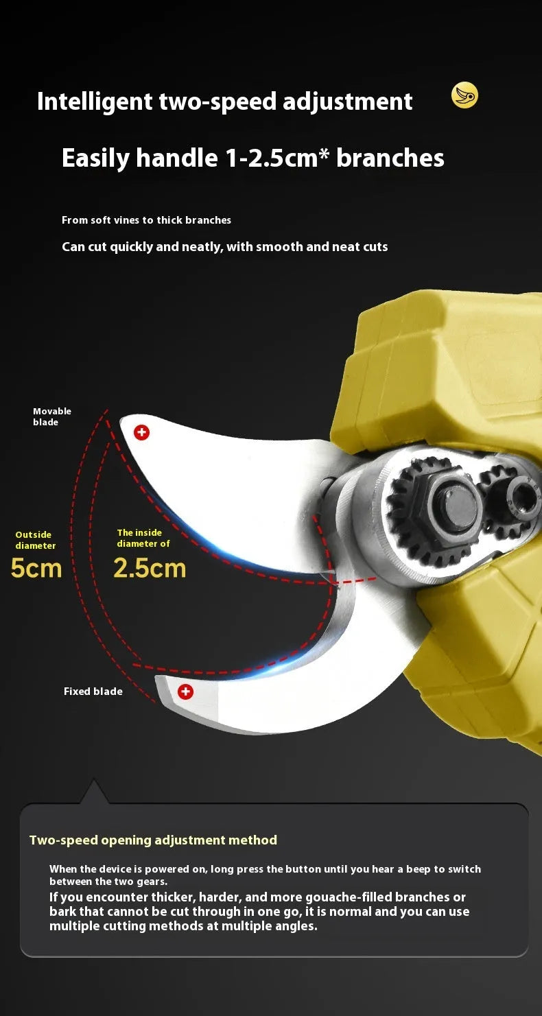 Wireless electric pruning shears with lithium batteries and plastic storage case for garden branch cutting