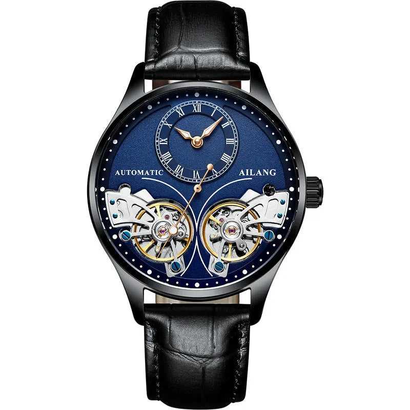 Titanium automatic men's watch with tourbillon and moon phase complications on black dial