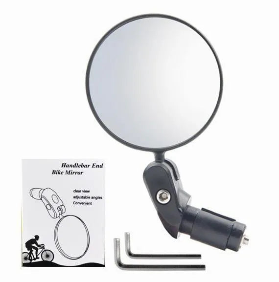 Black ABS convex rearview mirror showing 7cm diameter lens and adjustable mount.