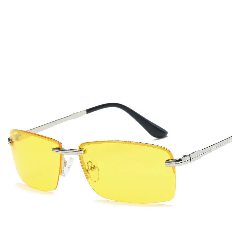 Frameless polarized sunglasses for men, silver night vision film, metal frame, PC lenses