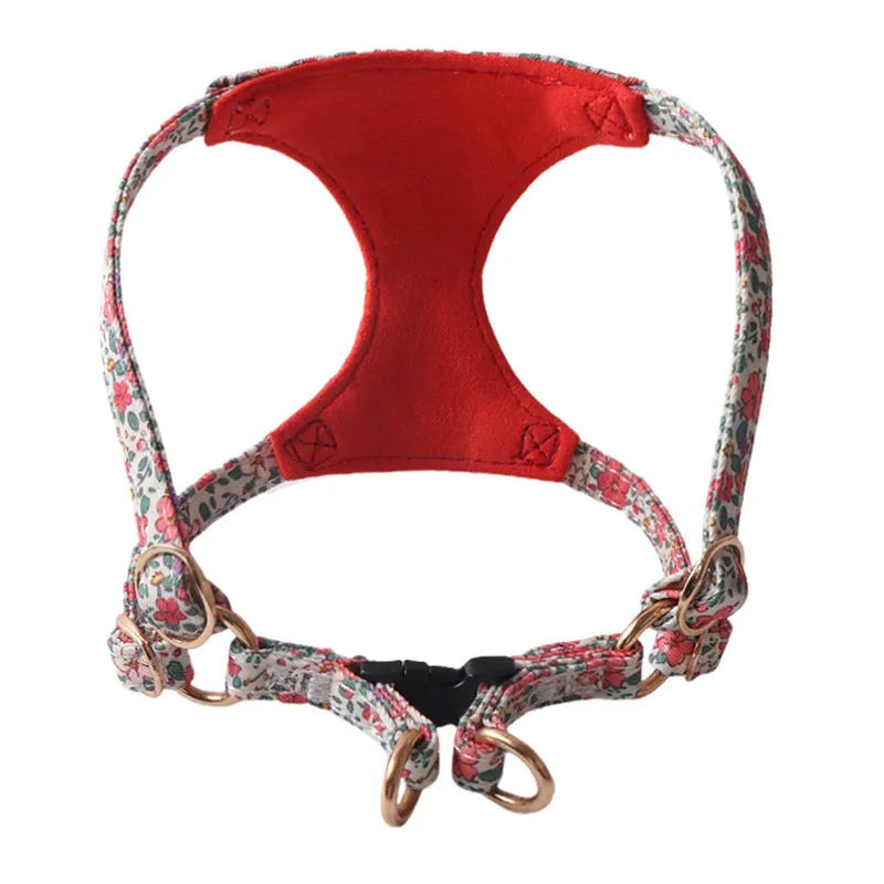 Cloth pet harness suit with leash in orange for small dogs and cats on white background
