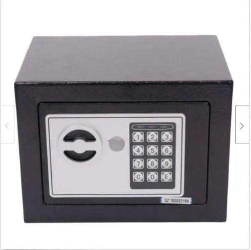 Mini office safe in black with password keypad, dimensions 230x170x170 mm, steel construction