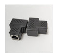 RJ45 network cable splitter adapter in multiple colours, showing one male and two female ports.