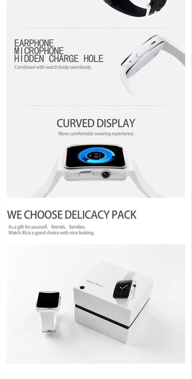 Smart watch with 1.54 inch touchscreen display and silicone strap in multiple colour options