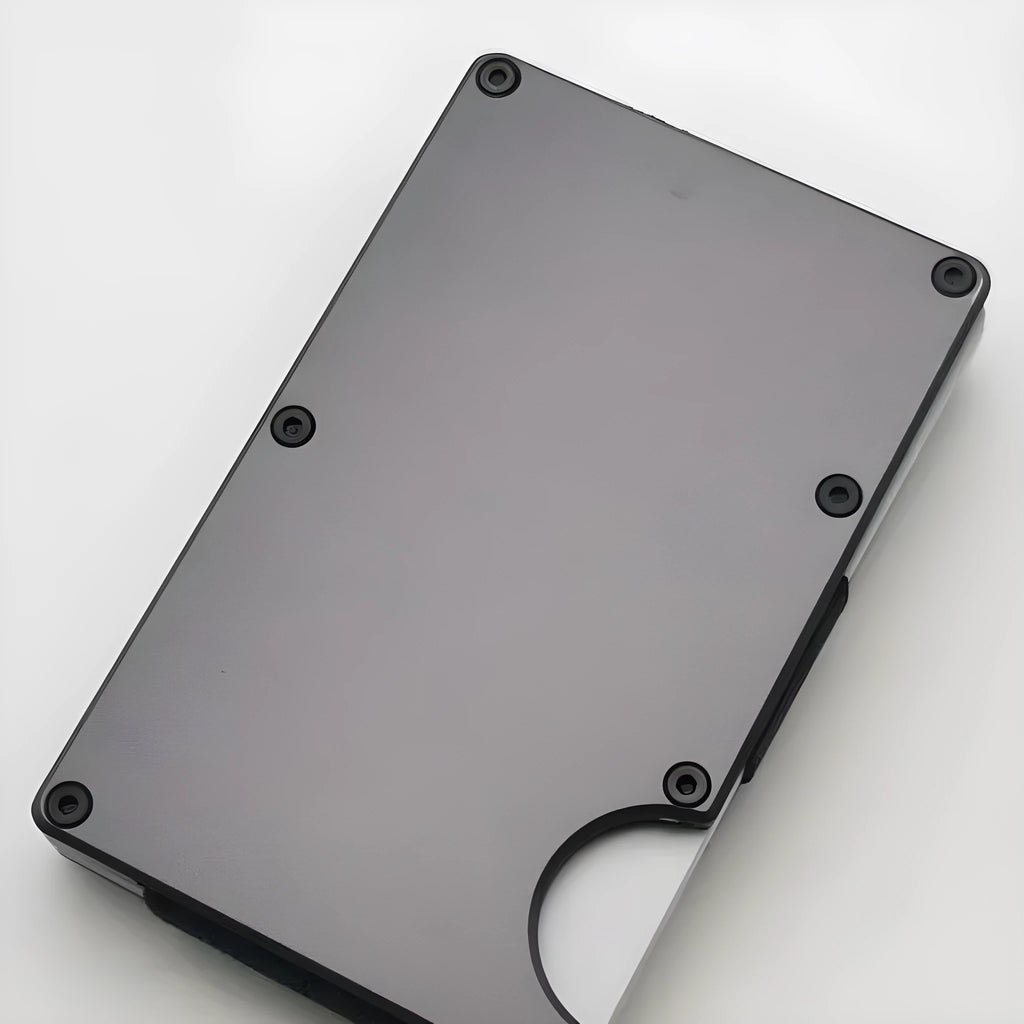 Aluminium alloy grey carbon fibre RFID-blocking wallet with seven card slots