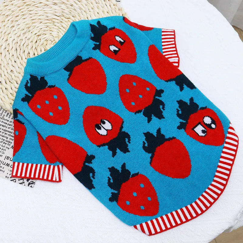 Wool dog sweater with button cardigan design in cartoon pattern for small to large dogs