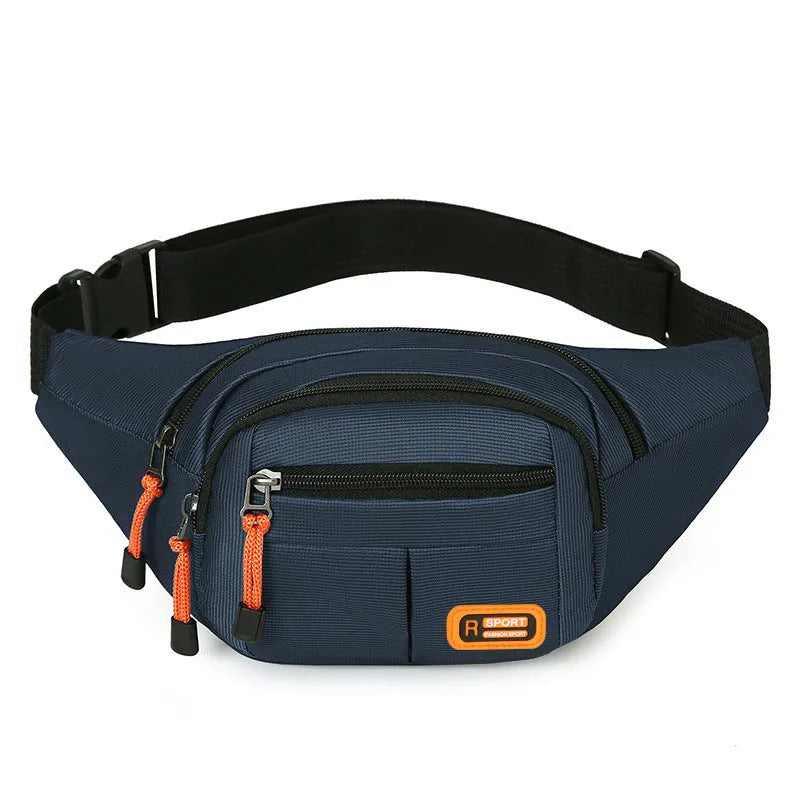 Large capacity waterproof nylon slanted chest bag in black, gray, blue, and green colours for travel and hiking