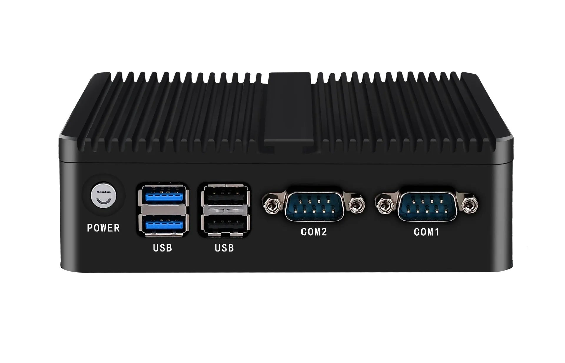 Compact fanless industrial control mini-PC with metal chassis, measuring 13.6 by 12.7 by 4 centimetres.