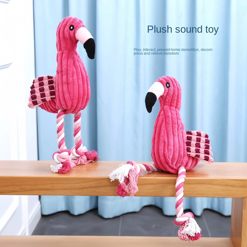Pink corduroy animal-shaped squeaky plush toy for dogs
