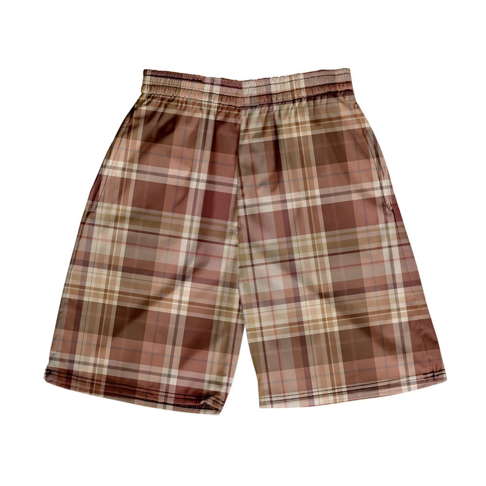 Men's plaid shorts with elastic waistband in polyester fabric available in multiple colour options