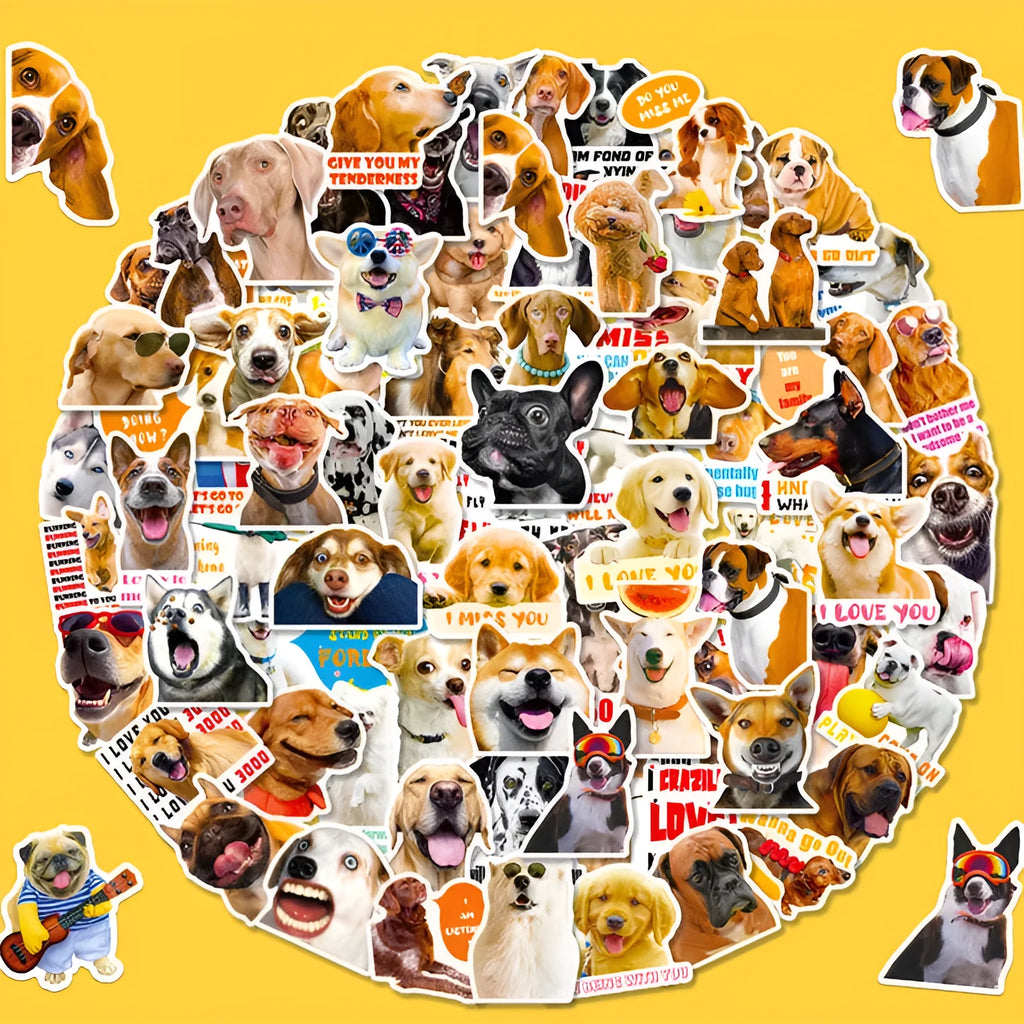 Realistic dog facial expression sticker pack with 100 sheets in Nordic style design