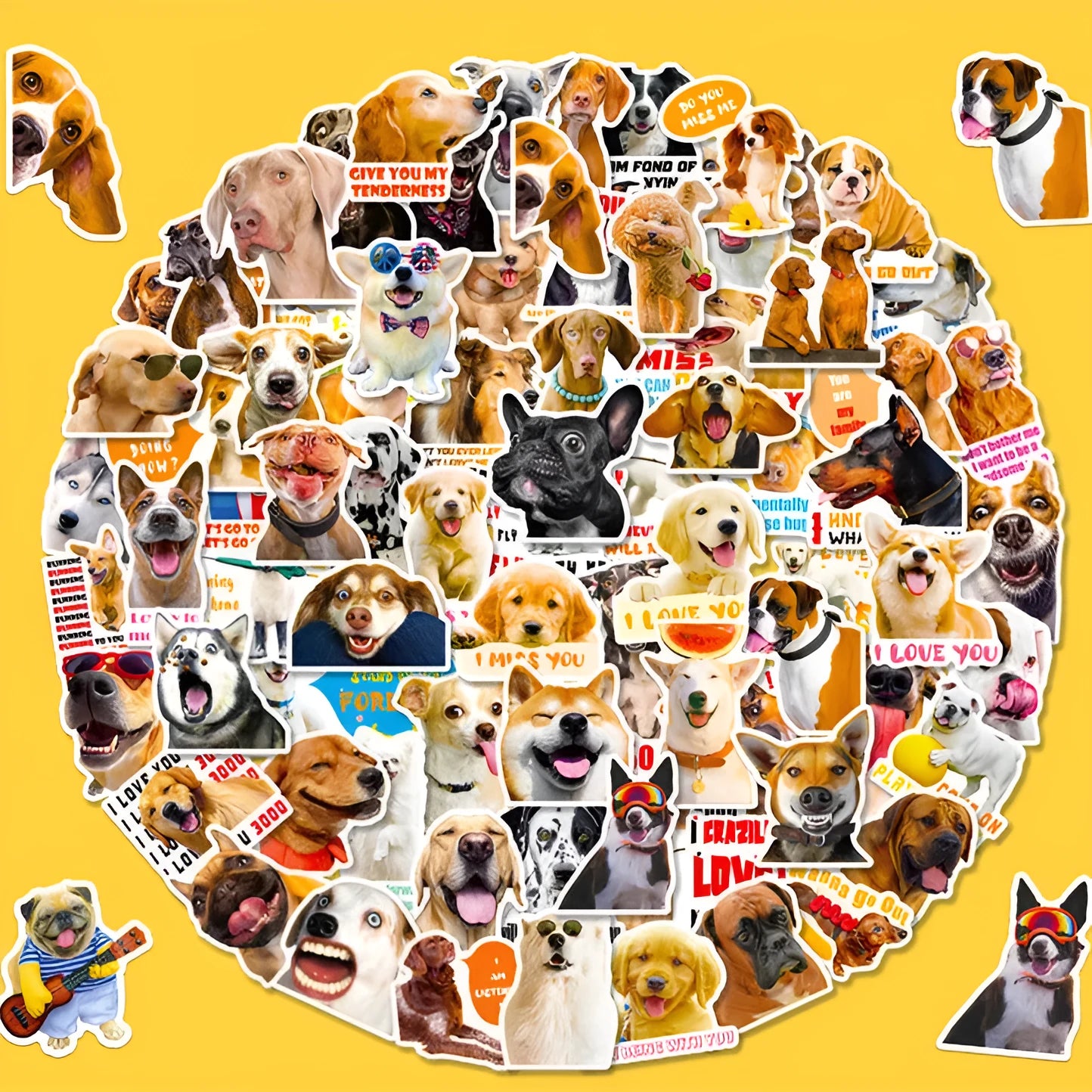 Realistic dog facial expression sticker pack with 100 sheets in Nordic style design