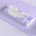 Wireless Bluetooth mechanical keyboard with metal board in purple-white or blue-white colour options