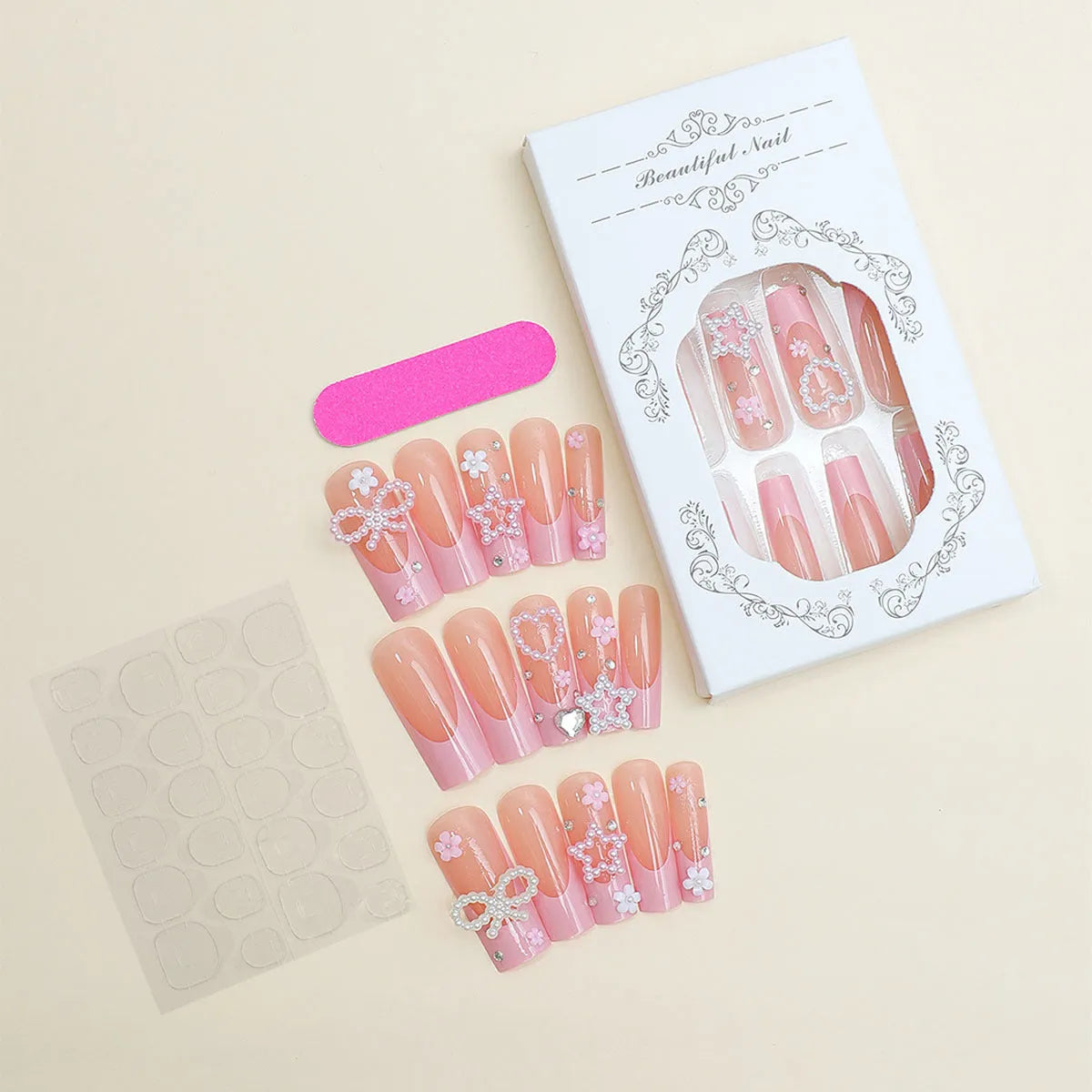Super long water pipe French spot drill bow nail art stickers with love pattern in XB-70-48 colour