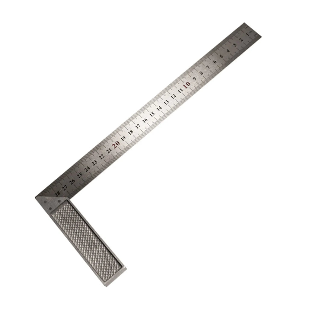 Two red metal combination angle rulers with metric scales, shown with a transparent storage bag.