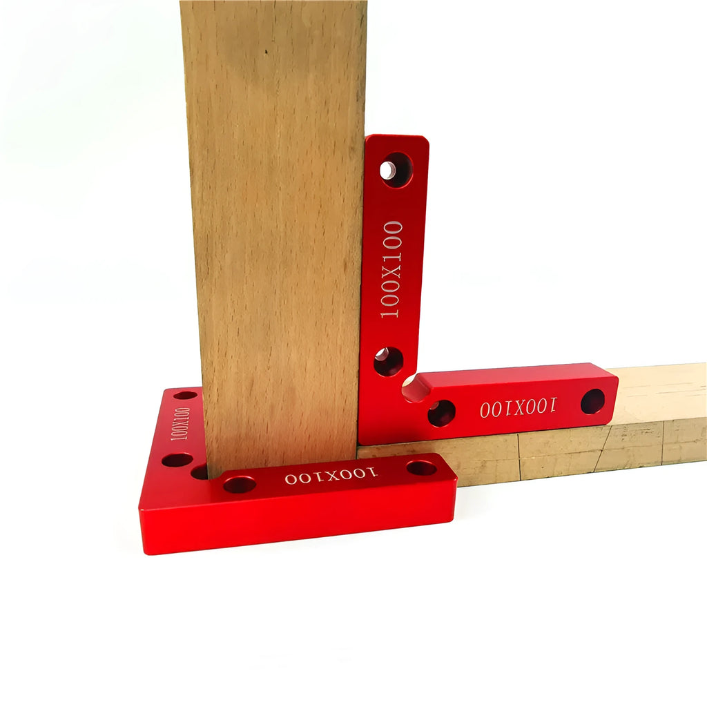 Aluminium woodworking right angle positioning block with measurement scale for 90 degree cuts