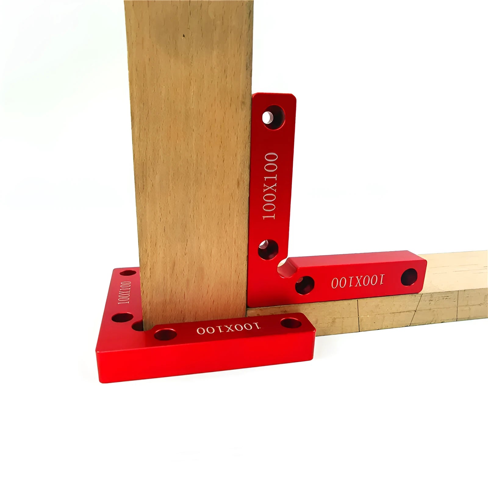 Aluminium woodworking right angle positioning block with measurement scale for 90 degree cuts