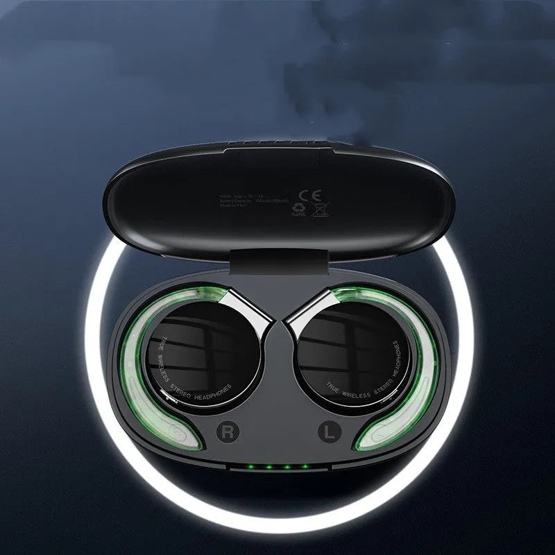 Black and white wireless sports Bluetooth earphones with 15m range showing ear plug design