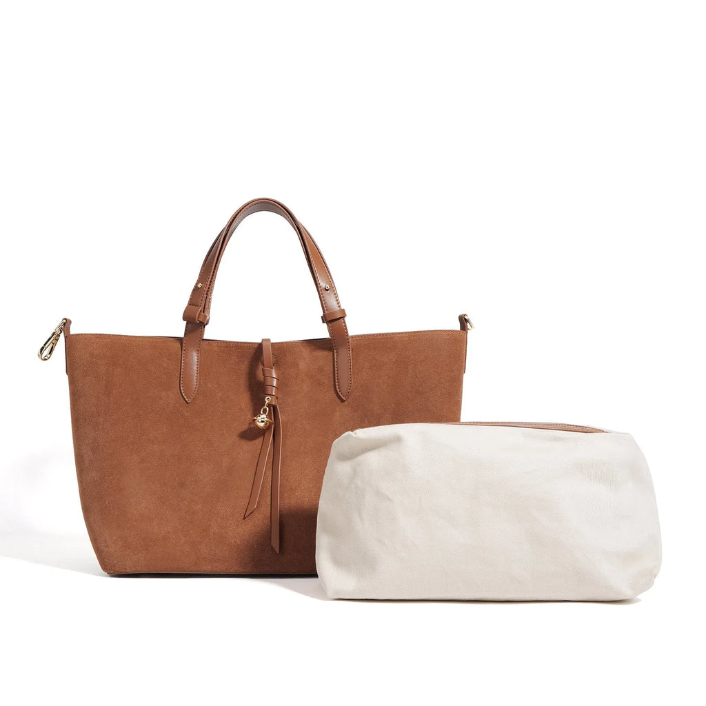 Retro bucket tote bag in Maillard colours with cotton lining and document pocket