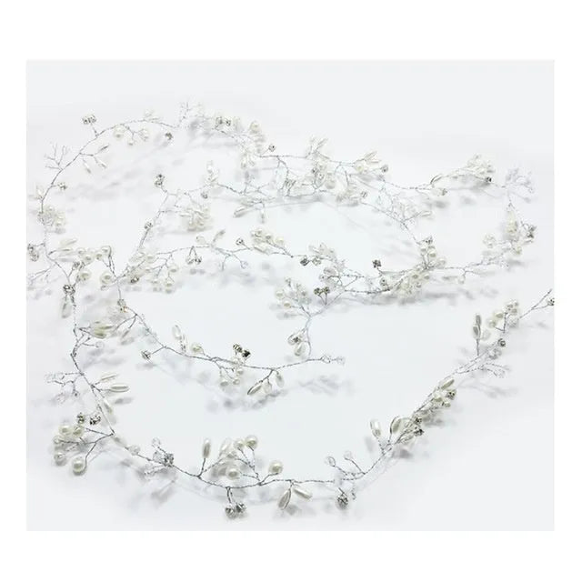 Bride's long hair band with crystal and pearl decoration in silver colour option