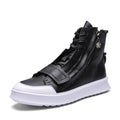 Men's black PU leather ankle boots in a high-top sneaker winter style