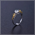 Copper crown crystal ring with black gold finish showing sizing options