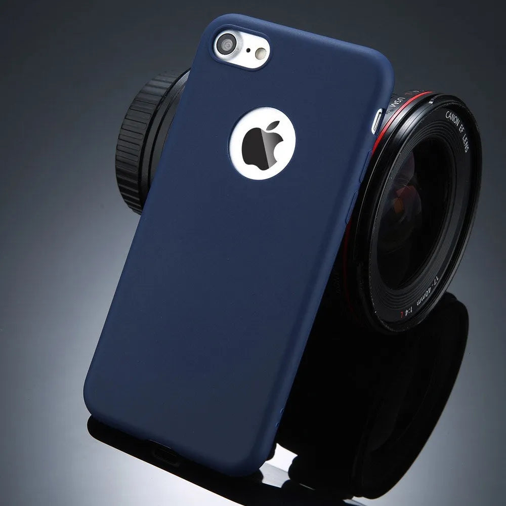 Soft silicone TPU phone case for iPhone in candy colours including pink, blue, and black.
