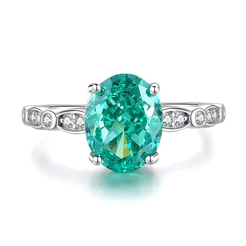 Sterling silver emerald ring with geometric design featuring Palaibahao inlay and high carbon diamond accents
