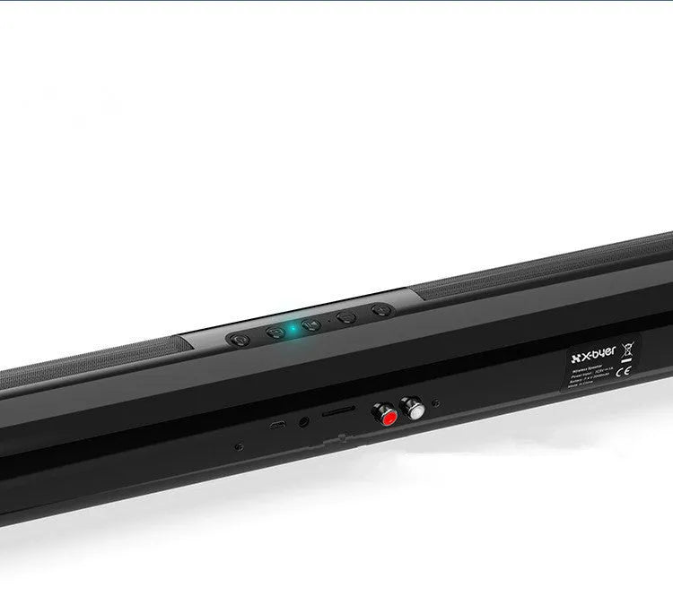 High-power Bluetooth soundbar speaker in black with PVC+ABS shell, 4x5W output, TF card slot and USB port