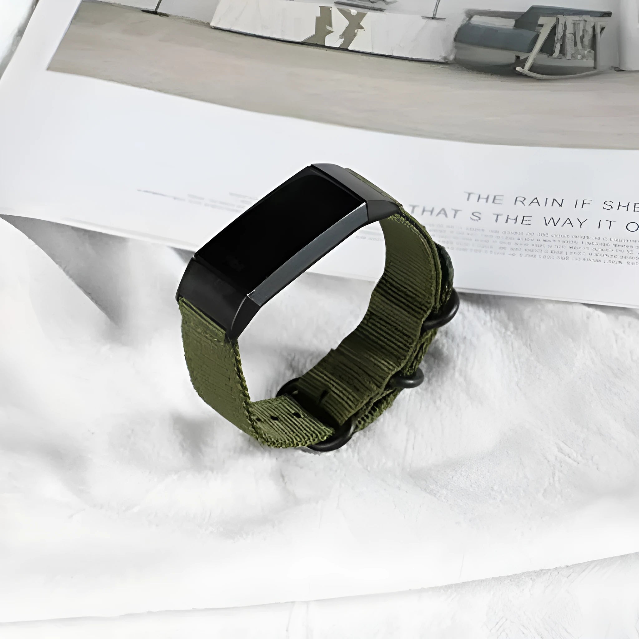 Nylon three-ring buckle replacement watch strap for Fitbit Charge 2, 3, 4, 5 in multiple colours.