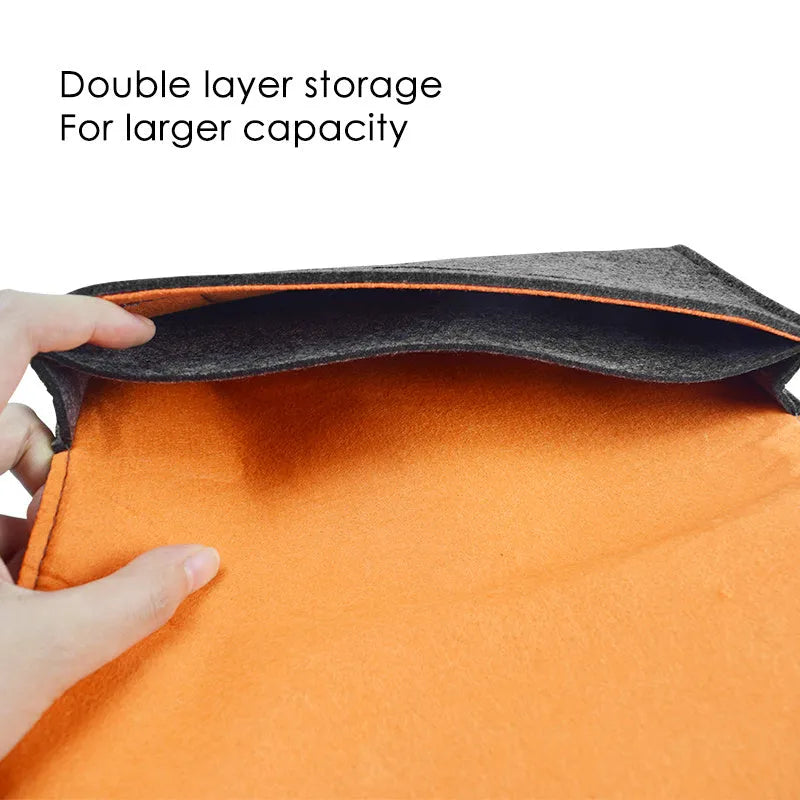 Black felt Nintendo Switch carrying pouch with game card slots and double layer storage design