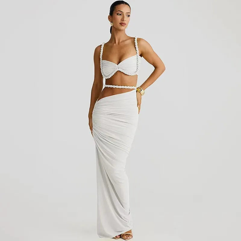 Fashion personalized braided women's bikini swimsuit three-piece set in solid colour polyester