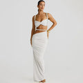 Fashion personalized braided women's bikini swimsuit three-piece set in solid colour polyester