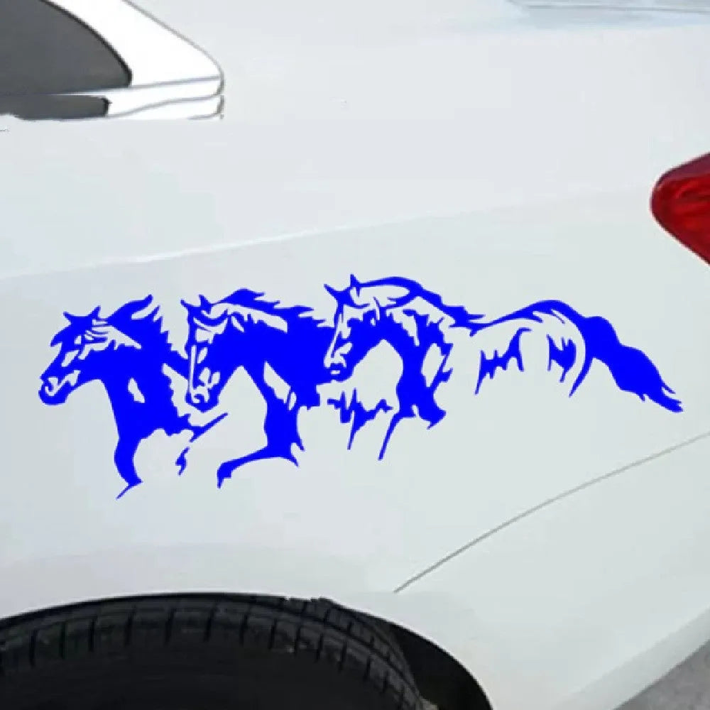 Three Horses 25cm by 8cm vinyl car decal showing steed design in four colour options