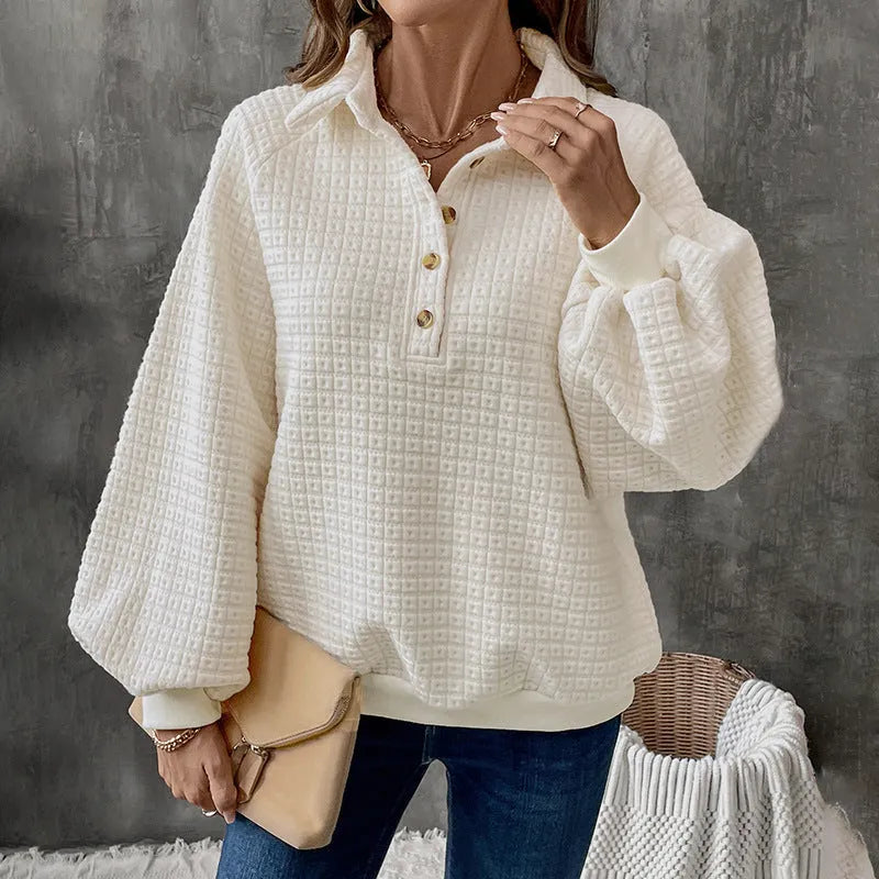 Women's thick polo collar sweater in solid colour with long sleeves