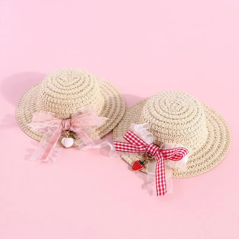 Handmade adjustable bowknot paper hat for dog or cat showing cartoon style design