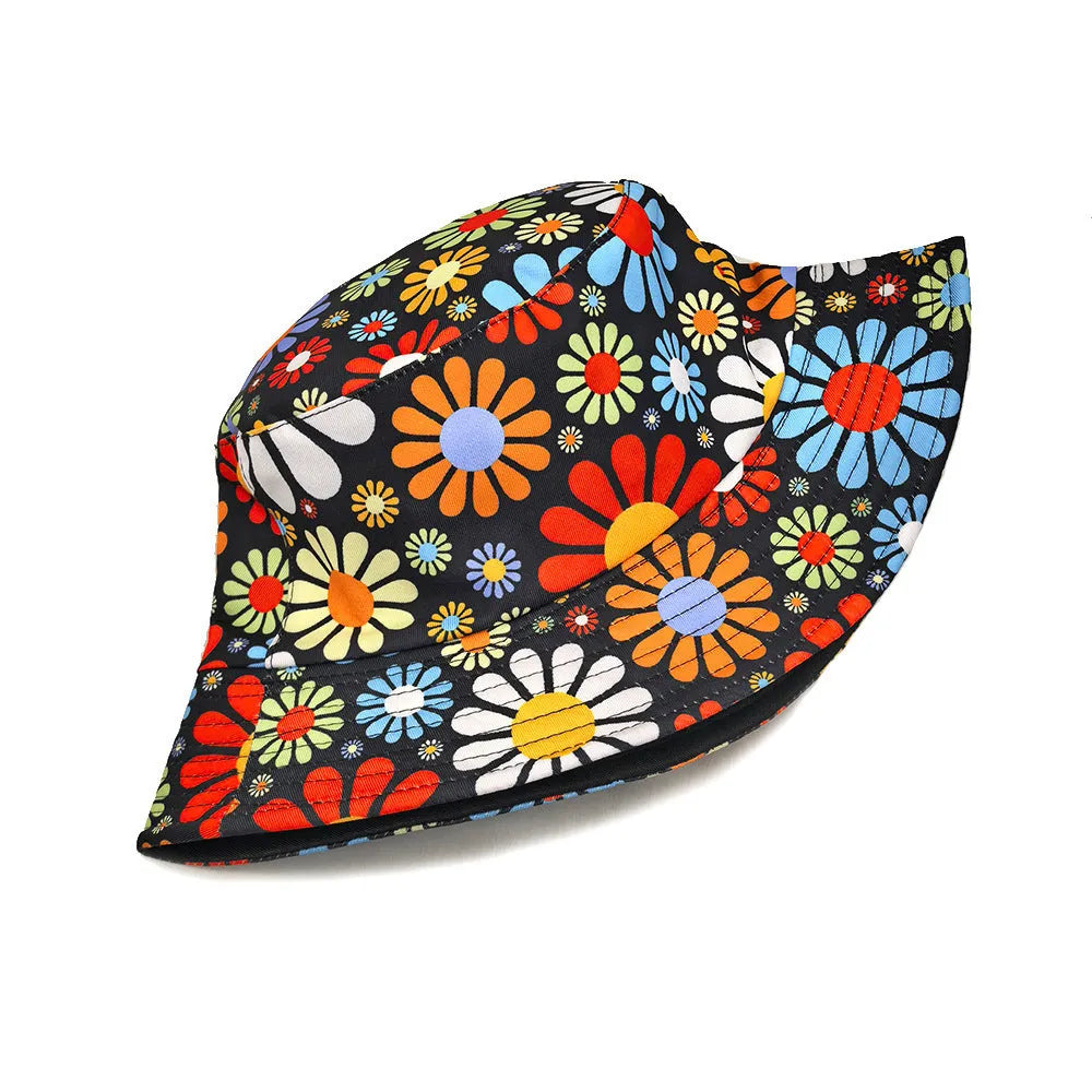Colourful floral polyester bucket hat with dome crown style for sun protection