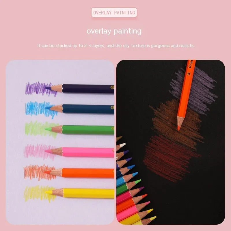Set of wooden colour pencils with double-headed leads shown in 12-piece and 6-piece options.
