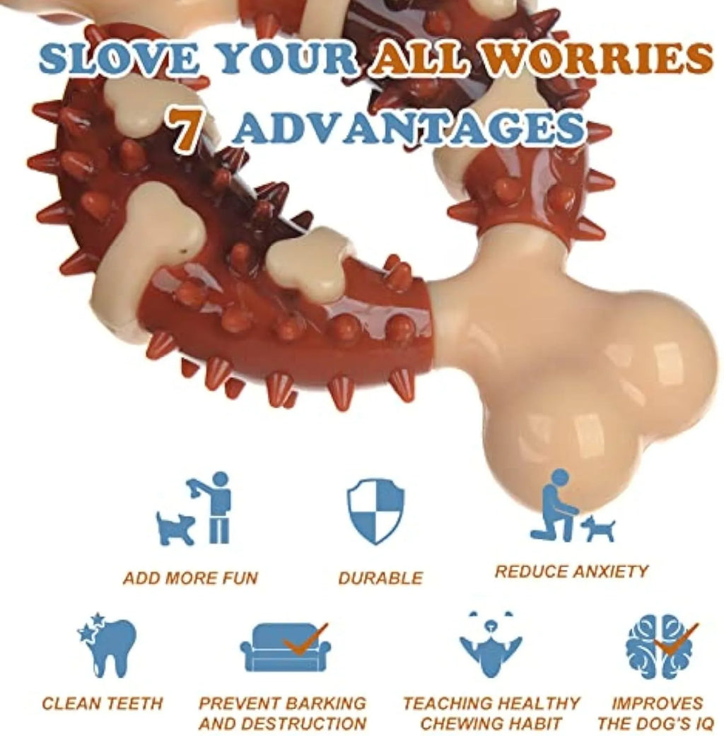 Bone-shaped natural rubber dog molar chew toy for teeth grinding