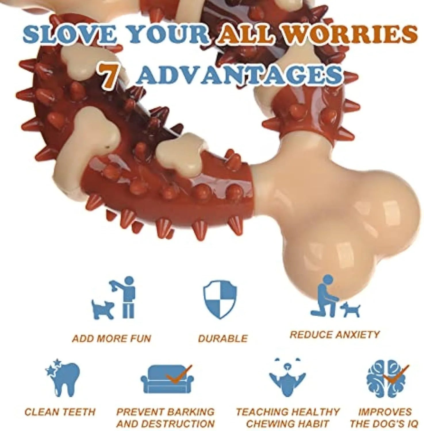 Bone-shaped natural rubber dog molar chew toy for teeth grinding