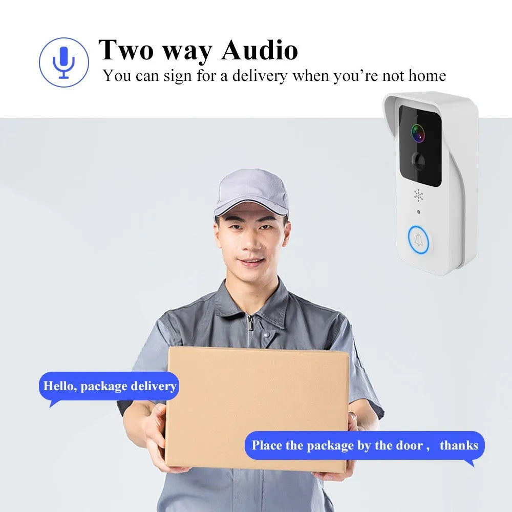 White waterproof HD visual doorbell with intercom, camera, and 18650 battery for home security