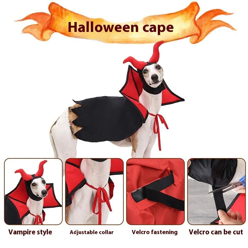 Pet Halloween vampire cloak and hat set in black polyester