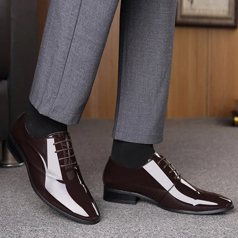 Men's business formal pointed toe shoes in black PU leather, size 38-48