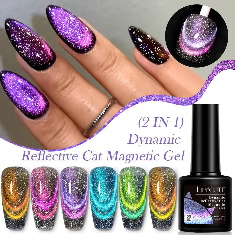 Diamond In The Debris Cat Eye Series UV nail polish gel pots in six glitter colours